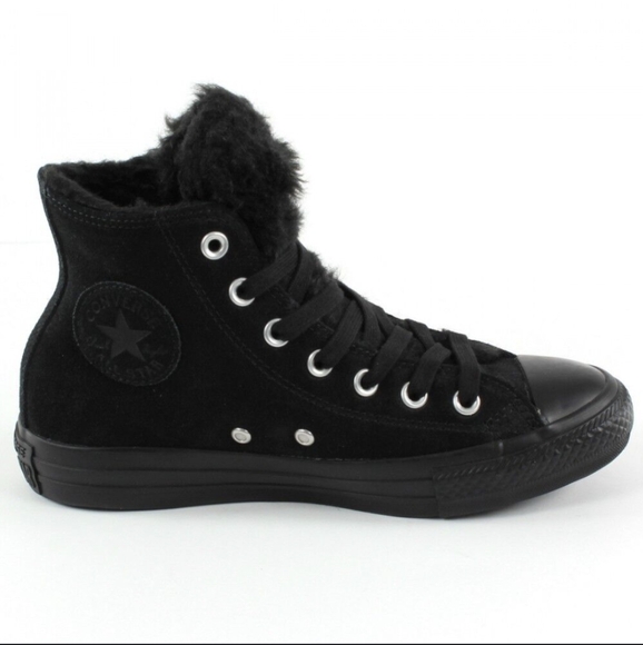 Converse Shoes - Converse Chuck Taylor Hi Black Fur Lined Suede High Top Sneakers Size 9.5 Womens
